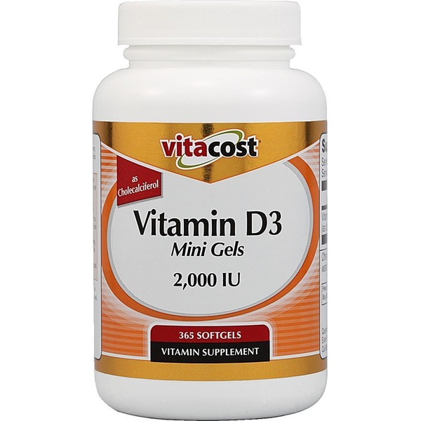 Vitacost Vitamin D3 (as Cholecalciferol) - 2000 IU - 365 Softgel Mini Gels (Pack of 2)