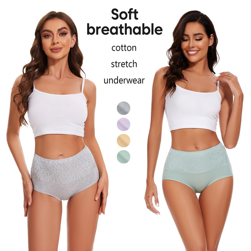 Honzadar Women Underwear Breathable Panties Cotton Tummy Control High Waist