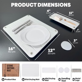 (2 PCS) Stone Drying Mat for Kitchen Counter by Skrola - Quick Absorbent Diatomaceous Earth Dish Mat - Heat Resistant Fast Drying Diatomite Stone Tray