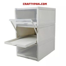 Unbranded 3x Shoe Storage Box Hard Plastic Pull Drawer Type Stackable Shoes Box