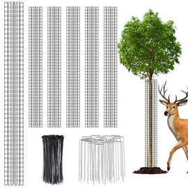 UJG 6PCS 48'' Metal Tree Protectors from Deer, Mesh Tree Bark Protector Guard from Deer, Tree Cages for Deer, Tree Trunk Protector to Protect Bark from Deer Mowers with Zip Ties & Metal Stakes