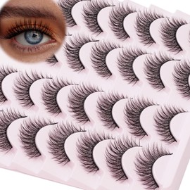 False Lashes Natural Cateye Eyelashes 3D Fluffy 14mm Natural look Fake Eye Lashes Clear Band Reusable Pestañas Postizas 14 Pairs Pack by Obeyalash(C010）