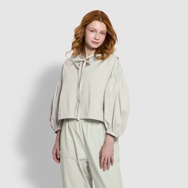 JAJU [JAJU] Women's Loose Fit Shirred Sleeve Blouse_Khaki Gray