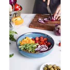 LE TAUCI Pasta Bowls 45 Ounce, Ceramic Salad Bowl, Large Serving Bowl Set - Set of 4, Ceylon Blue