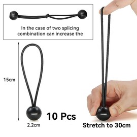 50 Pcs Bungee Cords with Balls,6 Inch Long Loop Bungee Balls,Tarp Ball Bungees Cords Set,Heavy Duty Tarpaulin Bungees Cord,for Telescopic Flag Pole, Camping Tarpaulin Holder.(Black)
