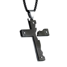 Cavalcade Cross Pendant for Car Rear View Mirror Lords Prayer Bible Verse Religious Ornament Auto Faith Amulet Christian Decor, Black