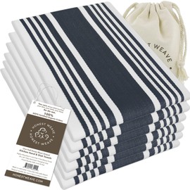 HONEST WEAVE GOTS Certified Organic Cotton Kitchen Hand and Dish Towel Sets - Oversized 20x30 inches, Fully Hemmed, in Designer Colors, 6-Pack, Sand Stripe