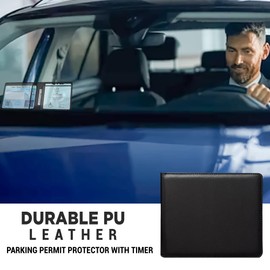 FATASH Disabled Blue Badge Holder with Timer | Durable PU Leather Disability Parking Permit Protector Wallet & Hologram Safe Discreet Cover for Car Windscreen Disable Display Case Black