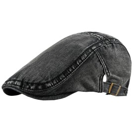 meioro Unisex Denim Newsboy Cap Cotton Flat Cap Ivy Gatsby Driving Hunting Cabbie Hats for Men Women(Classic, Black)