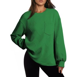 Dokotoo Womens Casual Sweatshirt for Women Plus Size Long Sleeve Crew Neck Solid Tops 2025 Fall Casual Work Loose Fit Stretch Texture Lightweight Blouse Shirts Fashion Clothes with Pocket Green
