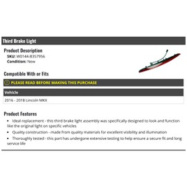 3rd Third Brake Light - Compatible with 2016-2018 Lincoln MKX