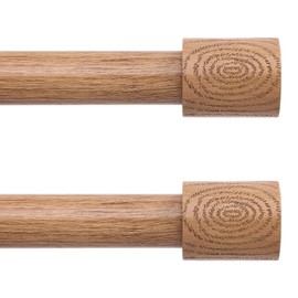 2 Pack Wood Curtain Rods, 1'' Decorative Adjustable Rustic Farmhouse Drapery Rod, Heavy Duty Boho Curtain Pole for Windows 48 to 84 Inch with Imitation Wooden Grain Finials, (Light Wood/Unique Design)