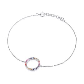 Old English Jewellers 925 Sterling Silver Rainbow Sapphire CZ Circle of Life Ladies Bracelet Adjustable Length