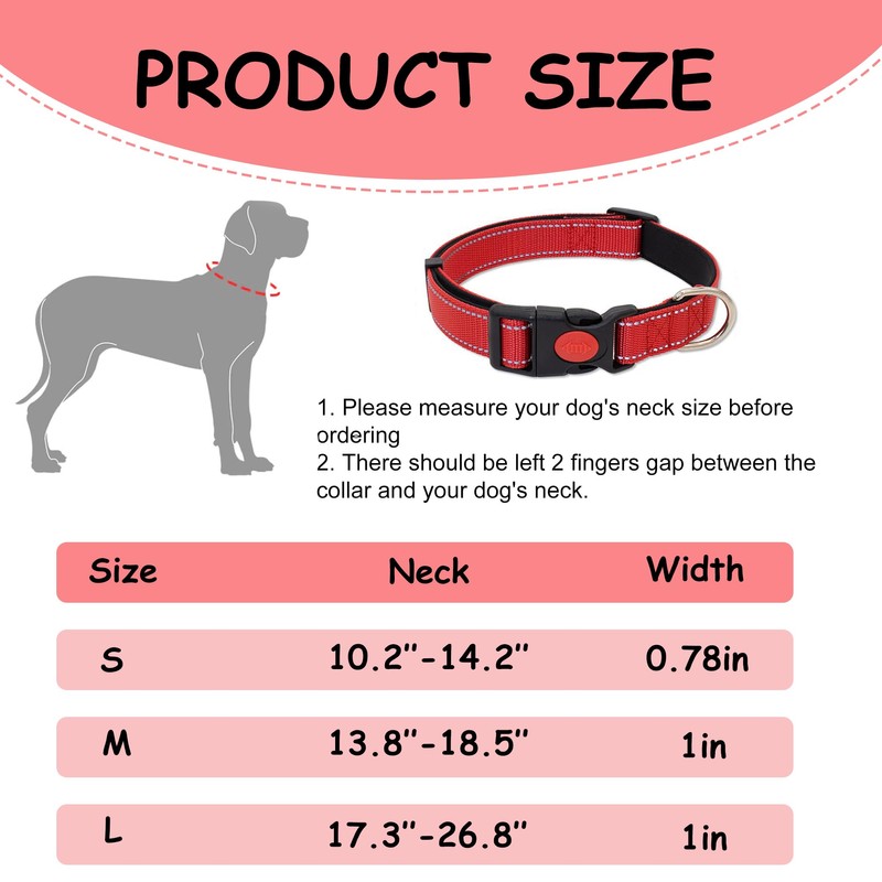 Dog Collar, Reflective Dog Collar with Safety Buckle, Adjustable Nylon