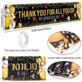 HOWAF Thank You for All You Do Fence Banner Party Decorations, Black Golden Yard Sign Banner for Staff Teachers Doctors Appreciation Party, We Appreciate You Yard Banner Party Decor for Outdoor