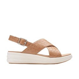 Clarks Women's Drift Sun Wedge Sandal, Warm Beige Synthetic, 9
