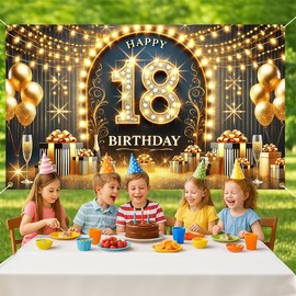 Cmialusie Happy Birthday Banner 70.8x43.3 Inch Glittering Gold Balloons Fireworks Party Decoration Background