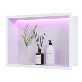 Neohomee White Stainless Steel Shower Niche 18x12Inch, Dimmable RGB Led Light Wall Niche, No Tile Needed Recessed Niche for Bathroom Storage Built-in Installation