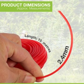 Trimmer Lines, Strimmer Wires, Durable, Flexible Nylon Cord for Grass Cutting, Weed Trimming & Garden Maintenance, Easy to Install, Universal Fit for Electric & Petrol Strimmers (2.4mm x 15 Meters)