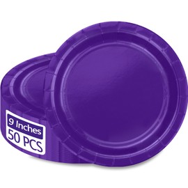 50Pcs Purple Paper Plates - 9” Purple Disposable Plates Round Bulk Dinner Plates for Daily Use Holiday Picnic Celebrations Purple Birthday Party Decorations