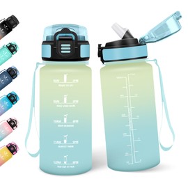 Motswedi Drinking Bottle with Straw, 0.5 L, BPA-Free, Leak-Proof, Suitable for Carbonated Drinks, for Yoga, School, Outdoors, Beige Light Blue