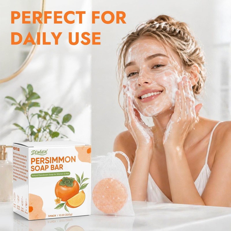 Persimmon Soap Bar 3 Pack, Natural Deodorant Soap for Body