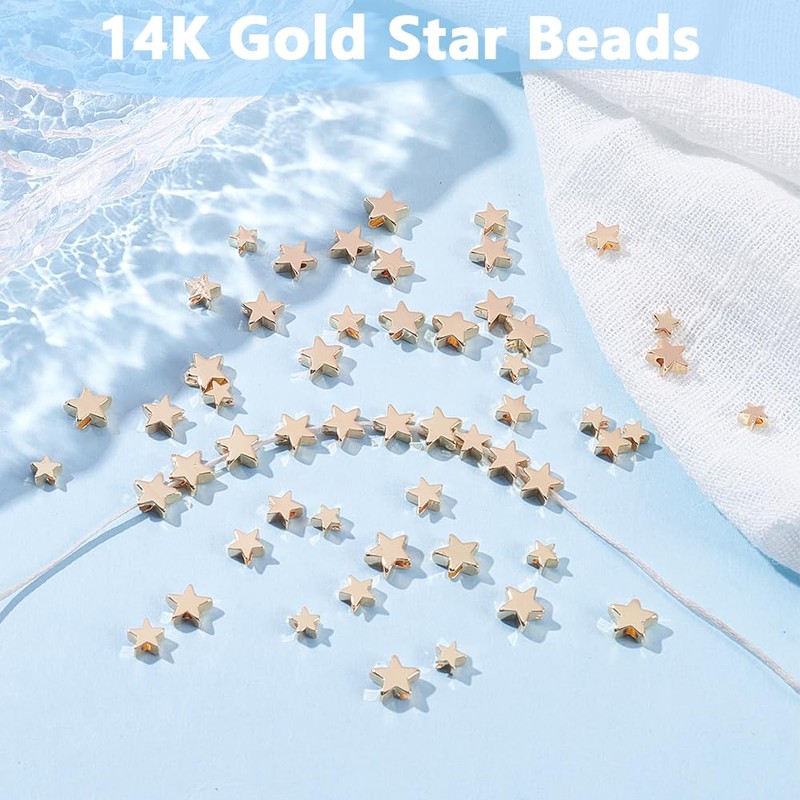 PH PandaHall 14K Gold Plated Star Beads, 80 Pieces, 4