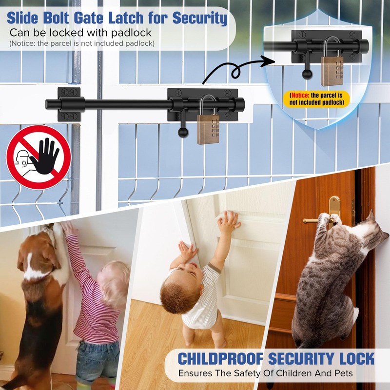 12 Inch Barrel Bolt Latch, Sliding Bolt Gate Lock, Black-2PCS