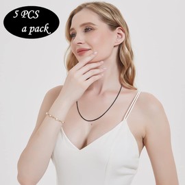 Wunionup - Collar de cuerda de piel genuino negro - Collar de cadena de cuerda de 2 mm (5 unidades/paquete) ideal para hacer joyas de bricolaje, Cordón de piel auténtica