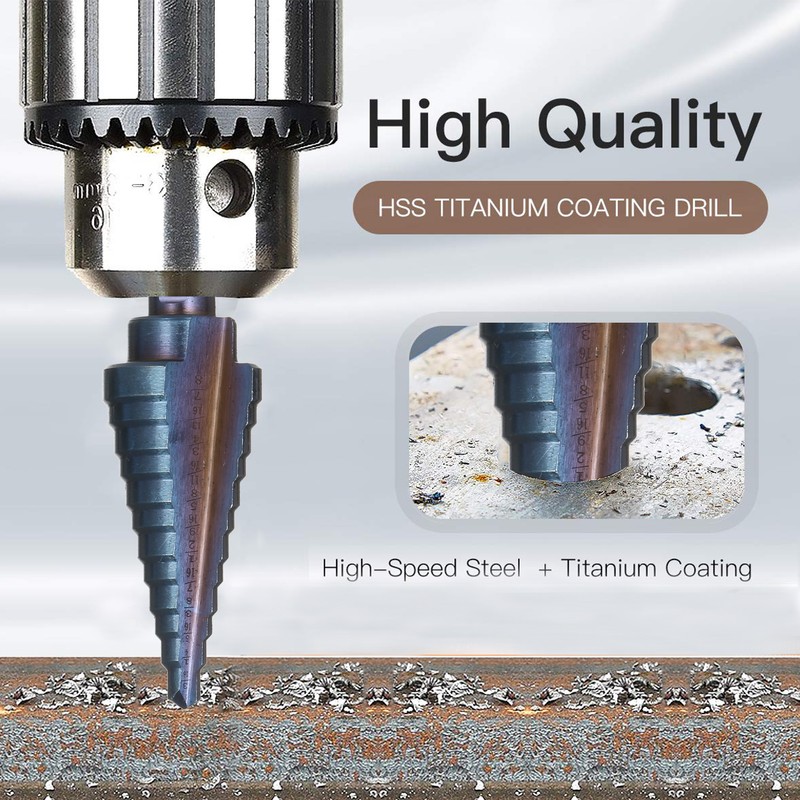 50 Sizes HSS Step Drill Bit Set with Automatic Center