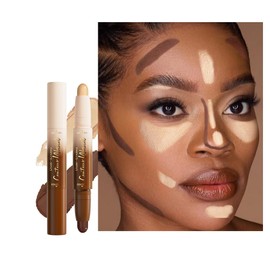 QIDSTERS 2in1 Cream Contour Highlighter Stick, Neutral Bronzer Makeup Sticks, Applies Dual-Ended Sculpting Stick for Face Body, Long Lasting Waterproof No Smudging, Suitable for Makeup Beginners- Rich