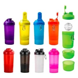 Cilindro Shaker Para Gym Botella Para Proteina Con Mezclador Color Negro                                                                              