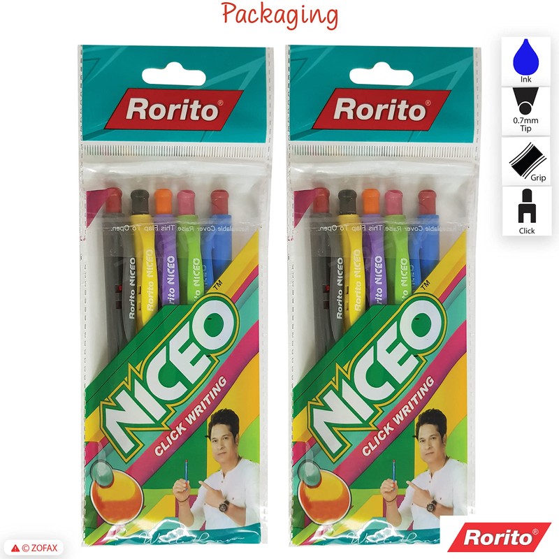 rorito 10 x 0.7mm Tip Niceo BLUE Retractable Ballpoint Pens