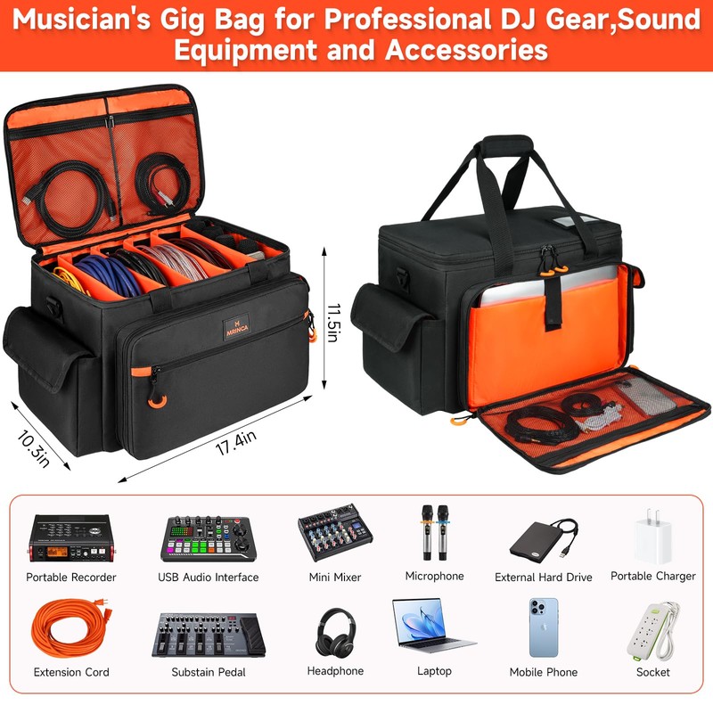 MRINCA DJ Gig Bag for Equipment - Large DJ Cable