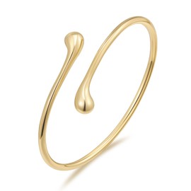 Sylph Gold Bracelet for Women Copper 18k Gold Plated Open Teardrop Cuff Bangle Bracelets Hypoallergenic Minimalist Suitable for Small Wrists