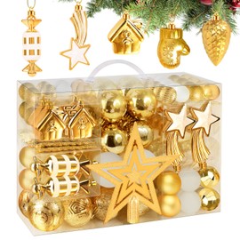 Esvitto Christmas Baubles 107PCS, Gold Baubles Christmas Tree Decorations Set, Christmas Tree Baubles Shatterproof Hanging Ornaments Balls 2022 Xmas Tree Decorations for Holiday Party and Deocration