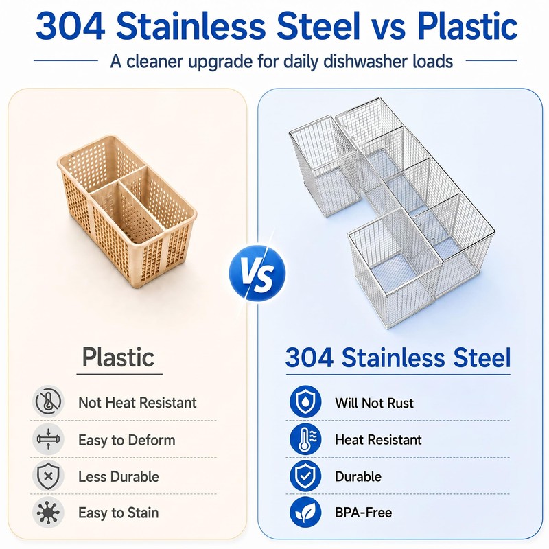 Dishwasher Silverware Basket - 304 Stainless Steel Utensil Organizer Set