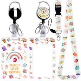 Ceiba Tree Teacher Lanyard with ID Holder for Badges and Keys Retractable Detachable Breakaway Lanyard Badge Reel Heavy Duty with Carabiner Clip Cute School Stationery Design