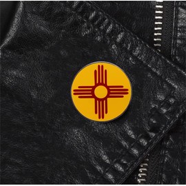 New Mexico Round Metal Lapel Pin NM State Zia Sun Indian Symbol Flag Pin Round Badge Brooch Lapel Badges for Backpacks Badges Hats Bags for Men Women