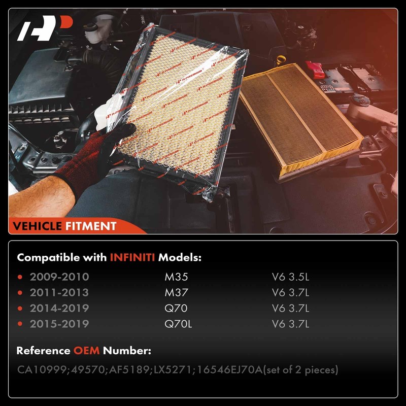 A-Premium 2-PC Engine Air Filter Compatible with Infiniti M35 2009-2010,