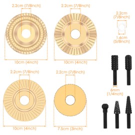 9Pcs Wood Carving Disc and Rotary Burr Rasp Set With Bushing - Metal Angle Grinder Shaping Grinding Wheel Sanding Polishing Disc for Trimming Chamfering (Gold+Black)