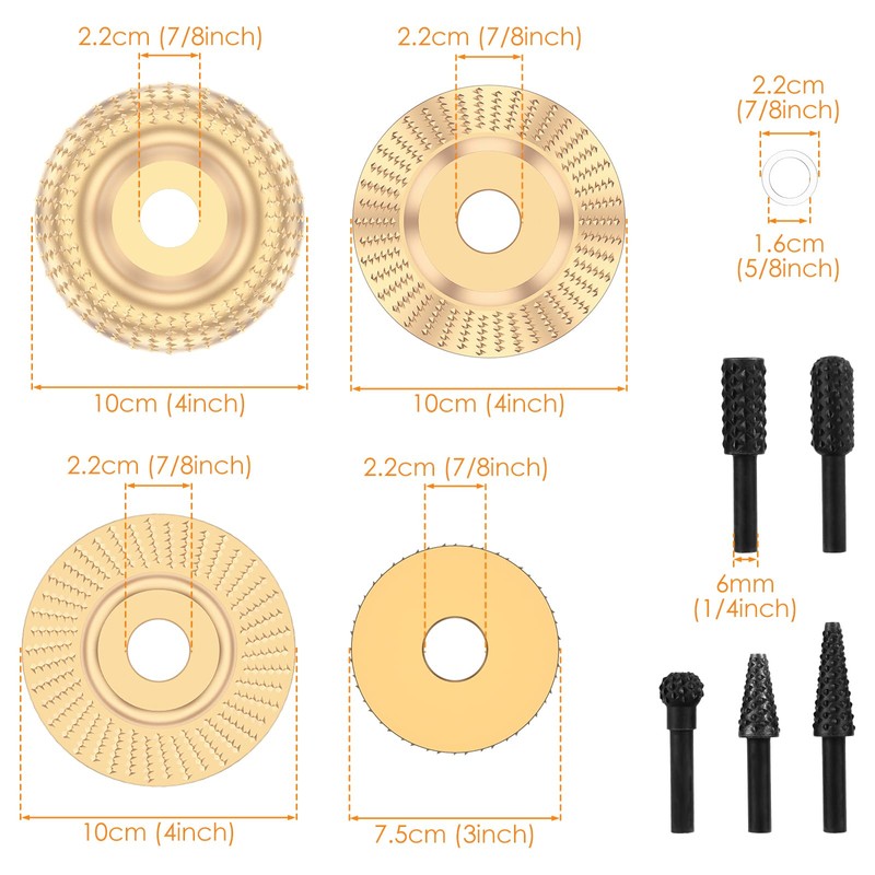 9Pcs Wood Carving Disc and Rotary Burr Rasp Set With