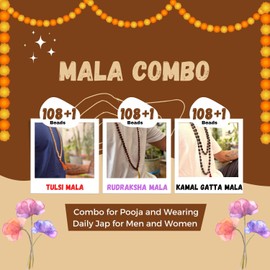 NAISHA ( Pack of 3 Rudraksha Mala, Tulsi Japa Mala & Original Kamal Gatta Mala (Lotus Seeds) Lakshmi Puja Mala Natural Himalaya 5 face Panch Mukhi Rudraksha