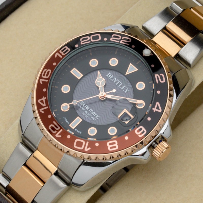 Clefer BT-AM388-RDT Analog Men's Solar Waterproof Metal Band, Bentley, Rose