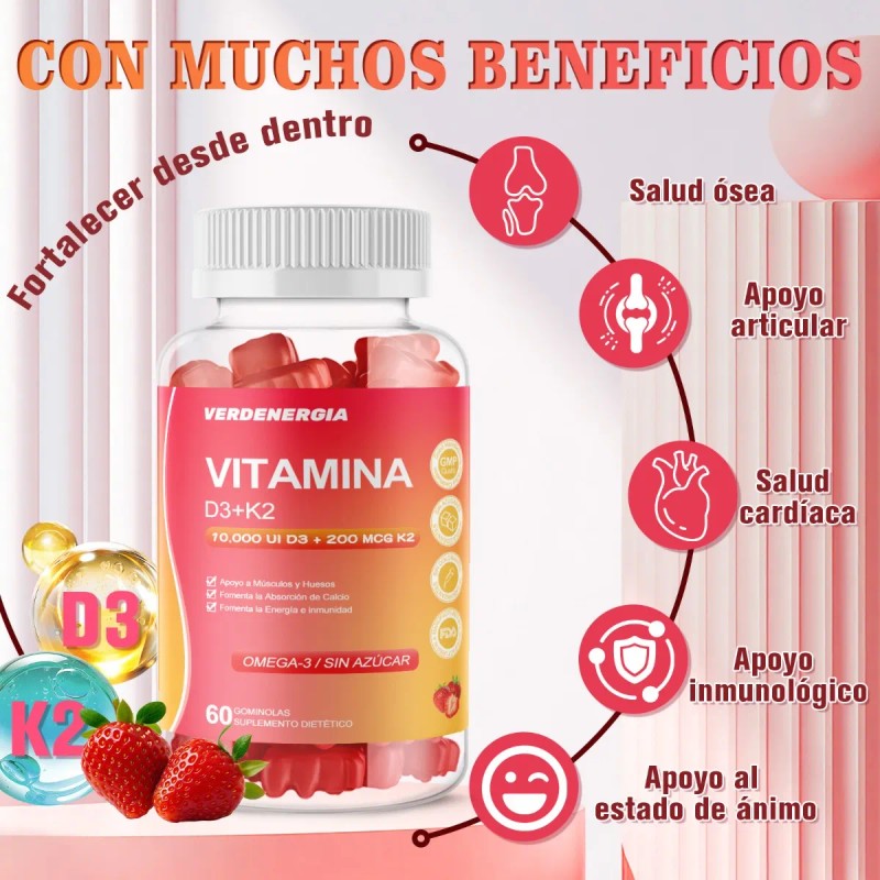 Gomitas Vitamina D3 K2 Omega 3 Para Mujer Hombre Sabor