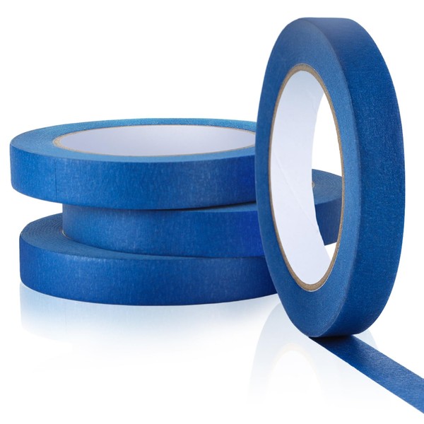 UMETDO Blue Painters Tape Masking Tape Bulk, Blue Tape for Painting Automotive Walls, Paint for Indoors & Outdoors, 0.7 Inches x 50 Yards, 200 Yard in Total