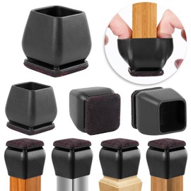 Ezprotekt 24 Pcs Square Silicone Chair Leg Floor Protectors for Wood Floors, Black Felt Furniture Pads Caps, Bar Stool Leg Floor Protectors Covers for Dining Table Chair (Fit 1.1"- 1.45")