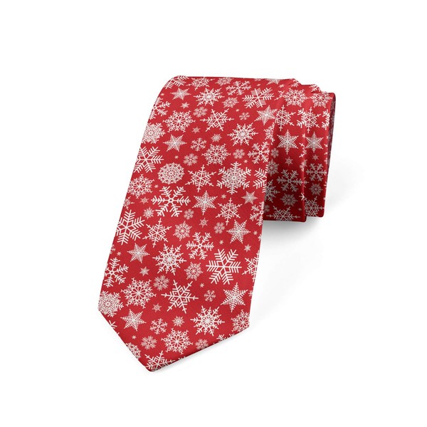 Ambesonne Men's Tie, Christmas Snowflakes Winter, 3.7", Red White