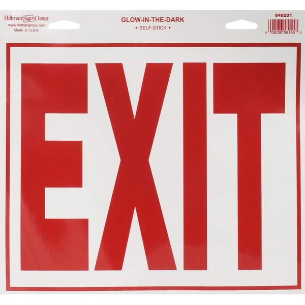 Hillman 840201 Exit Self Adhesive Sign, Glow in the Dark Vinyl with Reflective Red Lettering, 11x12 Inches 1-Sign