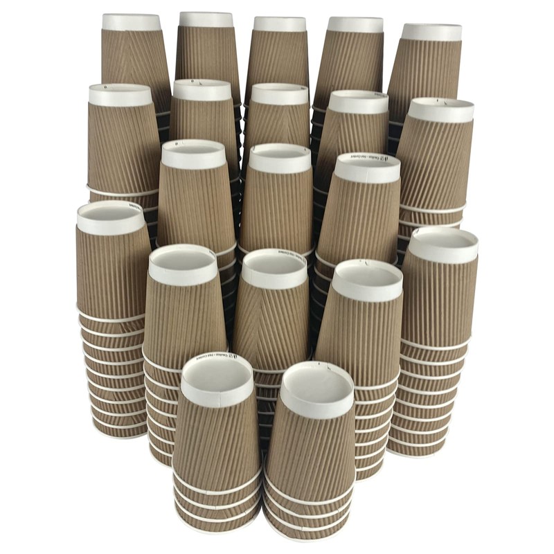 KRUCHI 250 X 12oz Disposable Kraft Ripple Paper Cups for